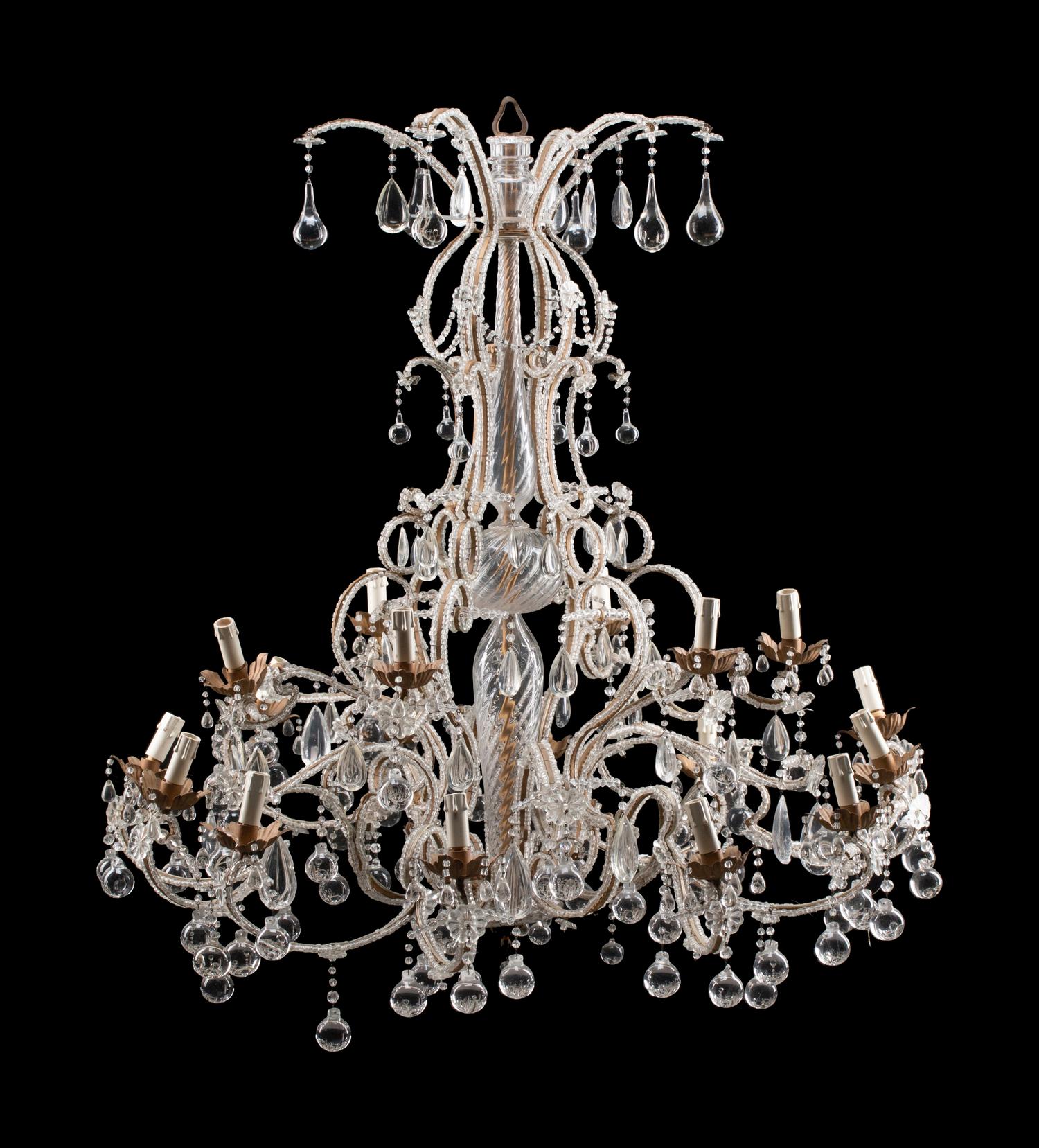 A Louis XV Style Bronze and Cut-Glass Eighteen-Light Chandelier