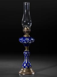 A Cobalt Cut to Clear Glass Oil Lamp