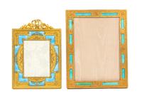 Two French Gilt Bronze and Enamel Easel Back Frames Larger, height 11 3/4 x width 9 3/4 inches. — 19TH CENTURY