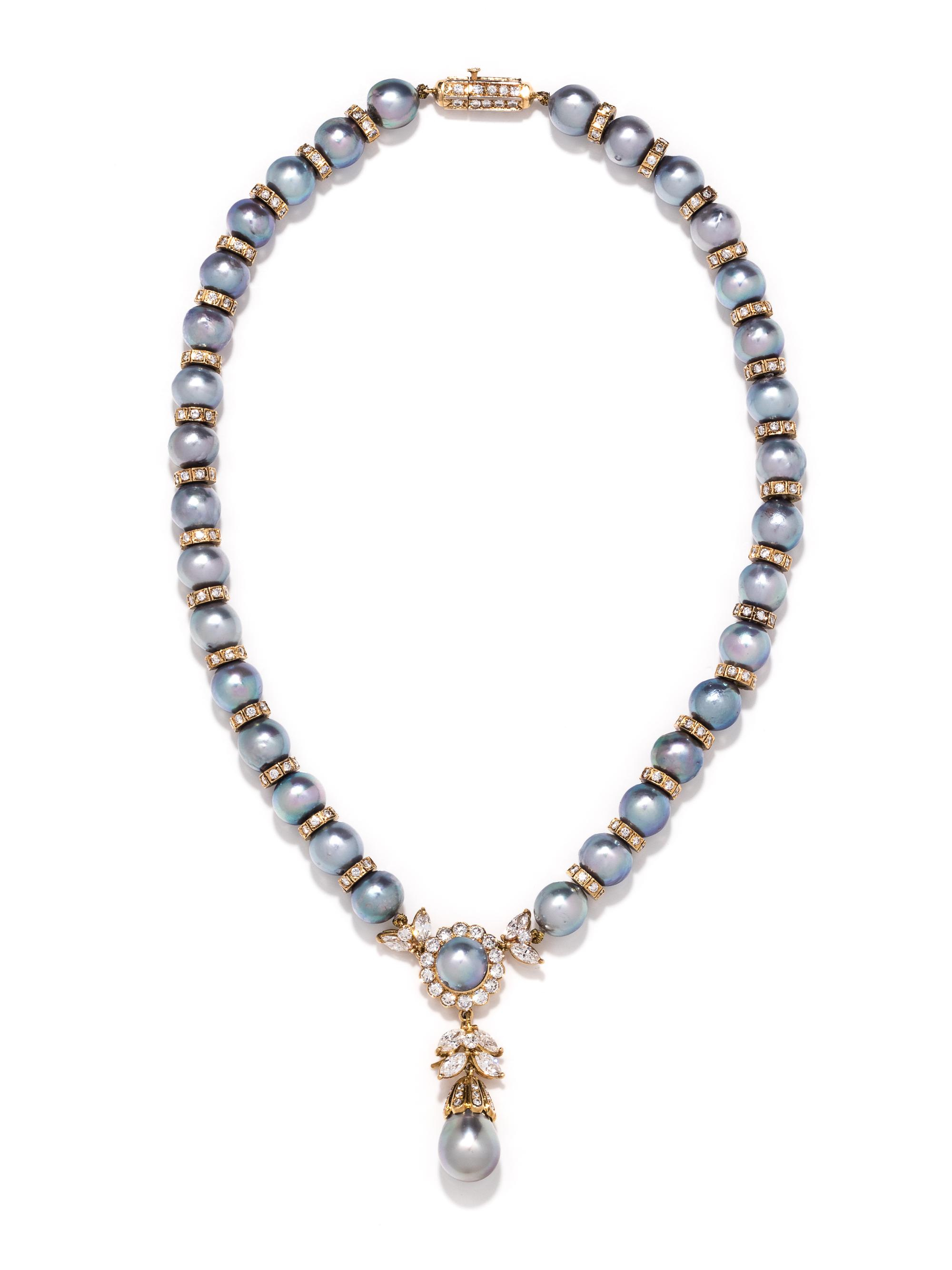 CULTURED BAROQUE PEARL AND DIAMOND NECKLACE