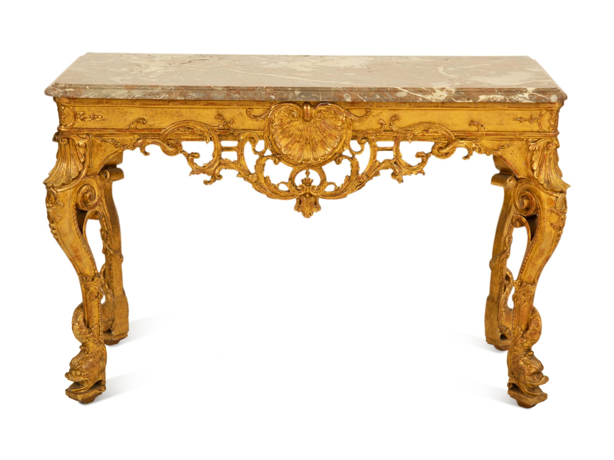 A Louis XV Giltwood Marble-Top Console