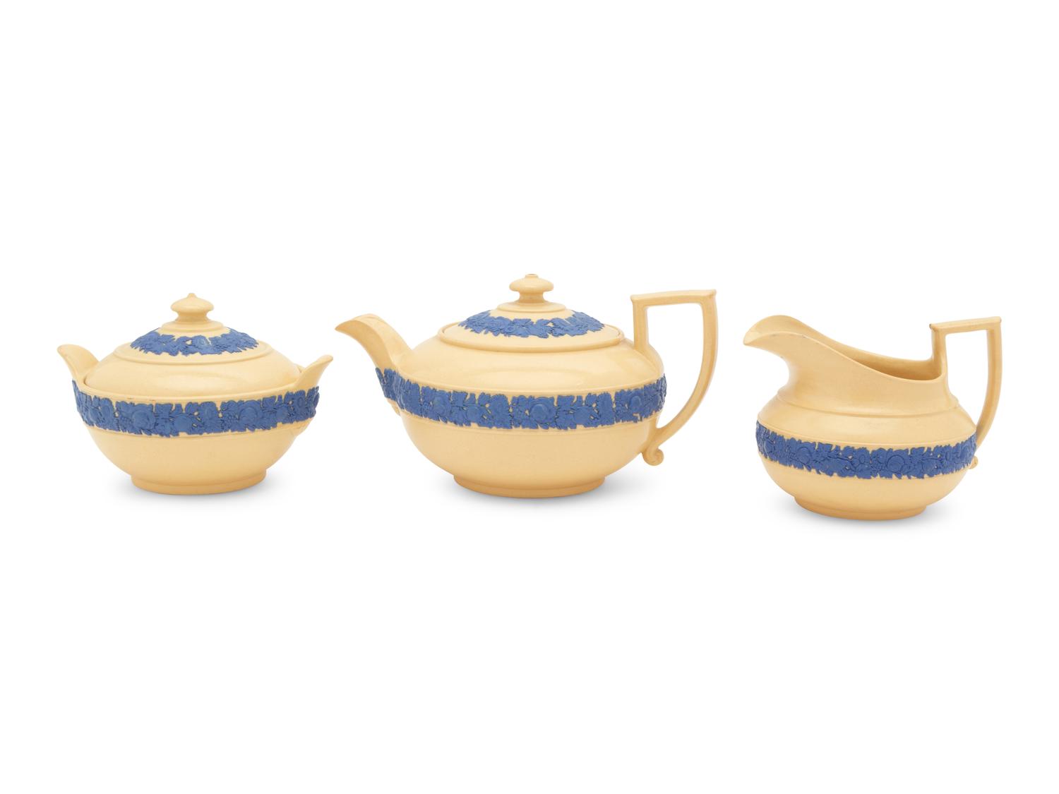 A Wedgwood Caneware Three-Piece Tea Service