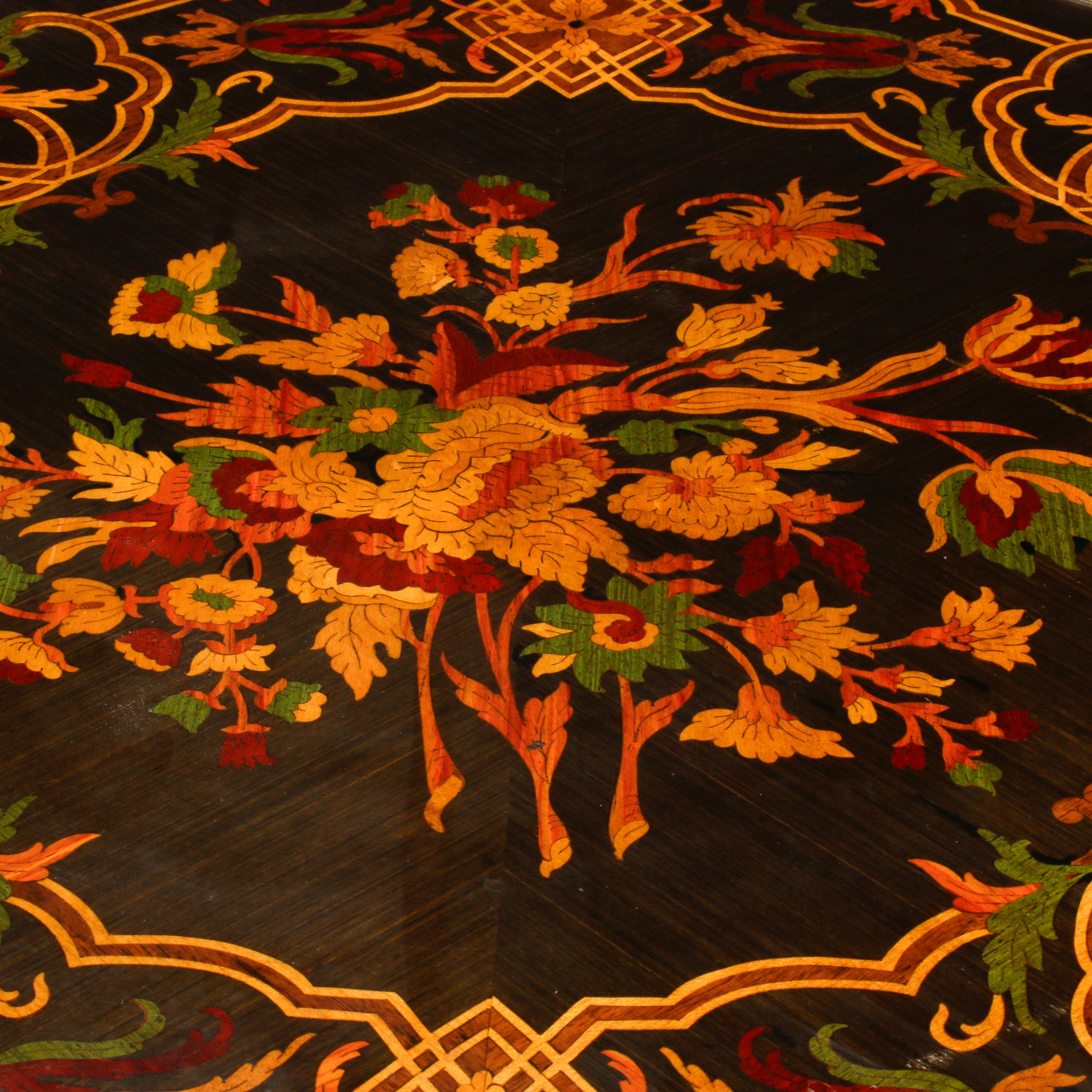 A Pair of Louis XV Style Gilt Bronze Mounted Marquetry Side Tables