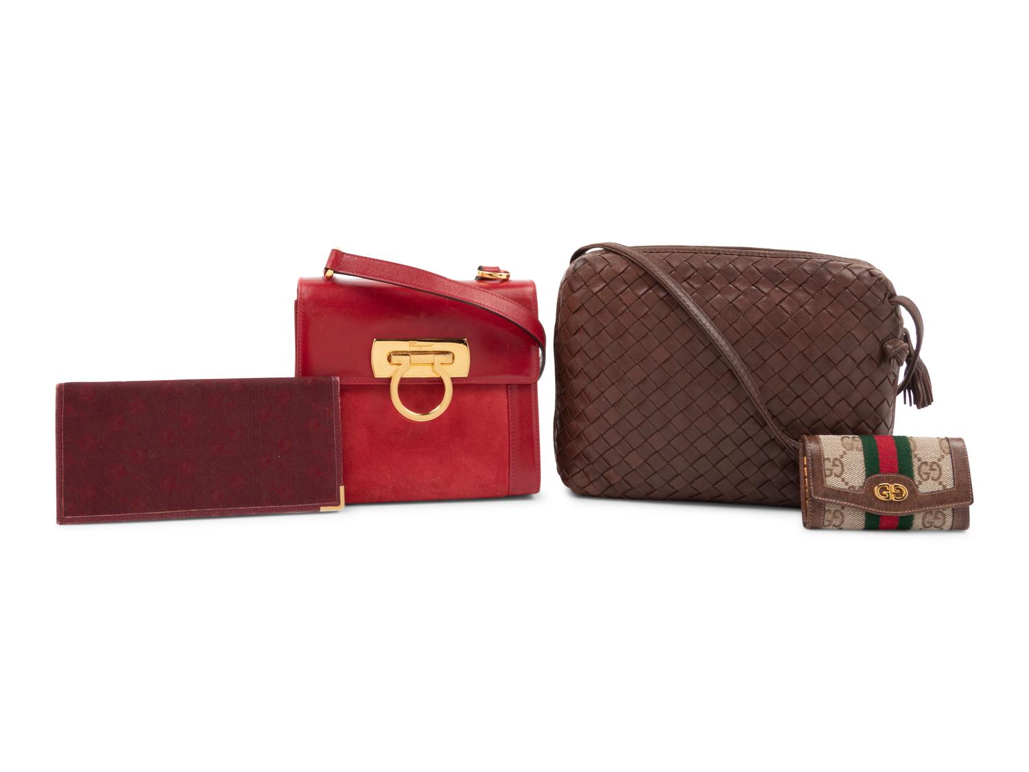 Four Designer Bags and Wallets: One Ferragamo, One Bottega Veneta, Two Gucci