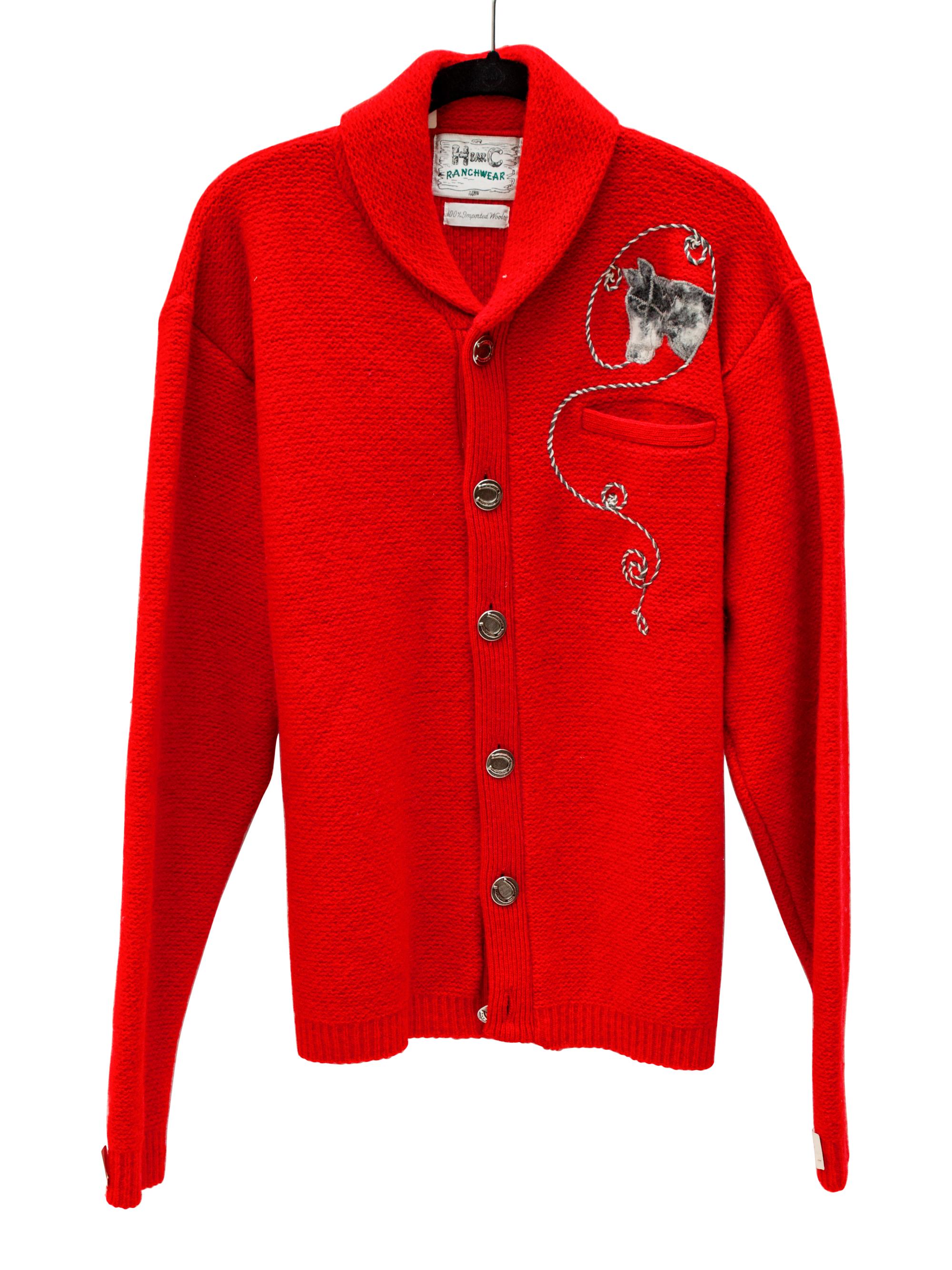 Five H Bar C Bronc-Shawl Wool Sweaters with horse and rope embellishments