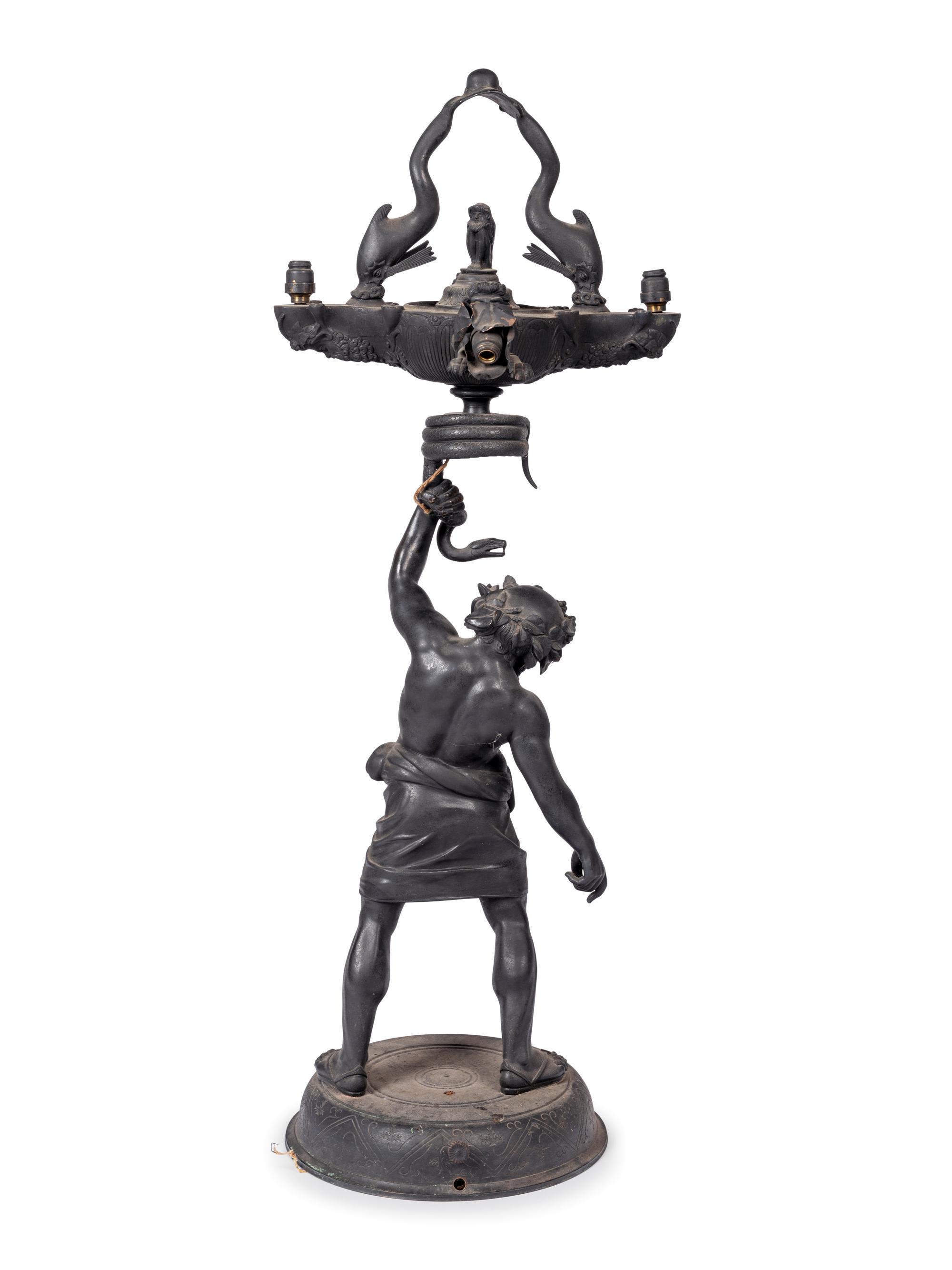 A Grand Tour Style Cast Metal Figure of Silenus Mounted as a Lamp