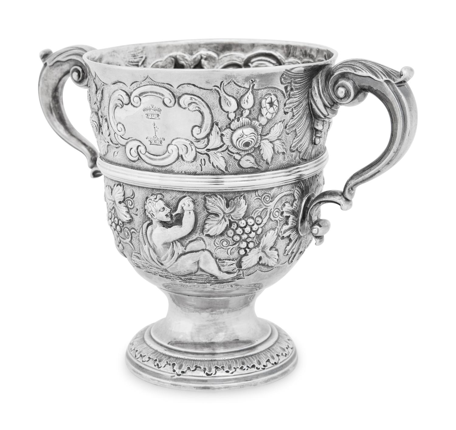 An Irish Silver Repousse Figural Loving Cup