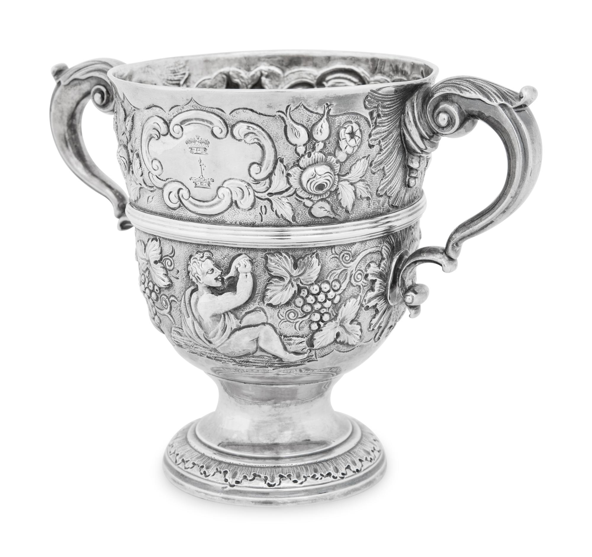 An Irish Silver Repousse Figural Loving Cup