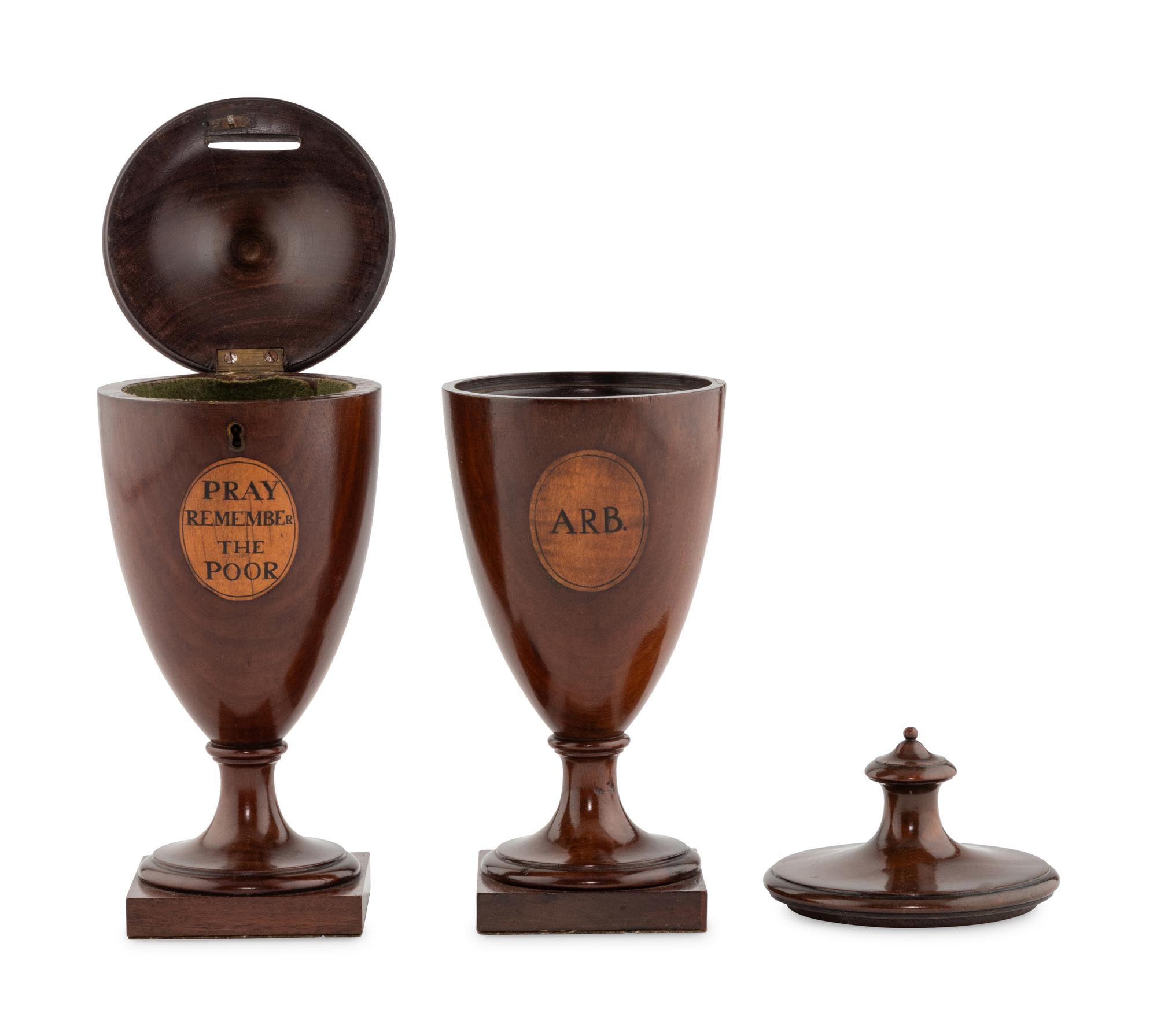 A Pair of George III Mahogany Alms Urns