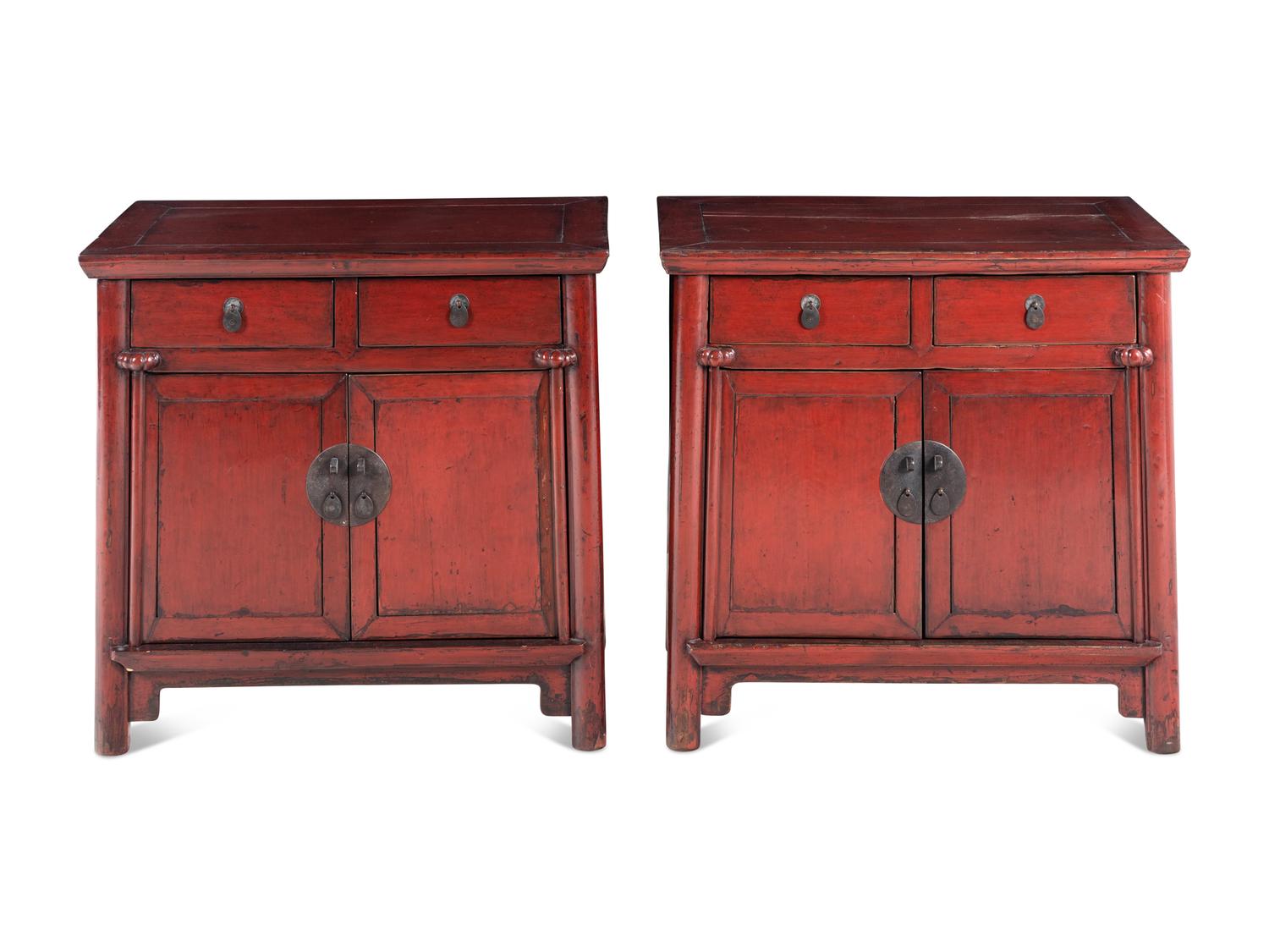 A Pair of Chinese Painted Cabinets