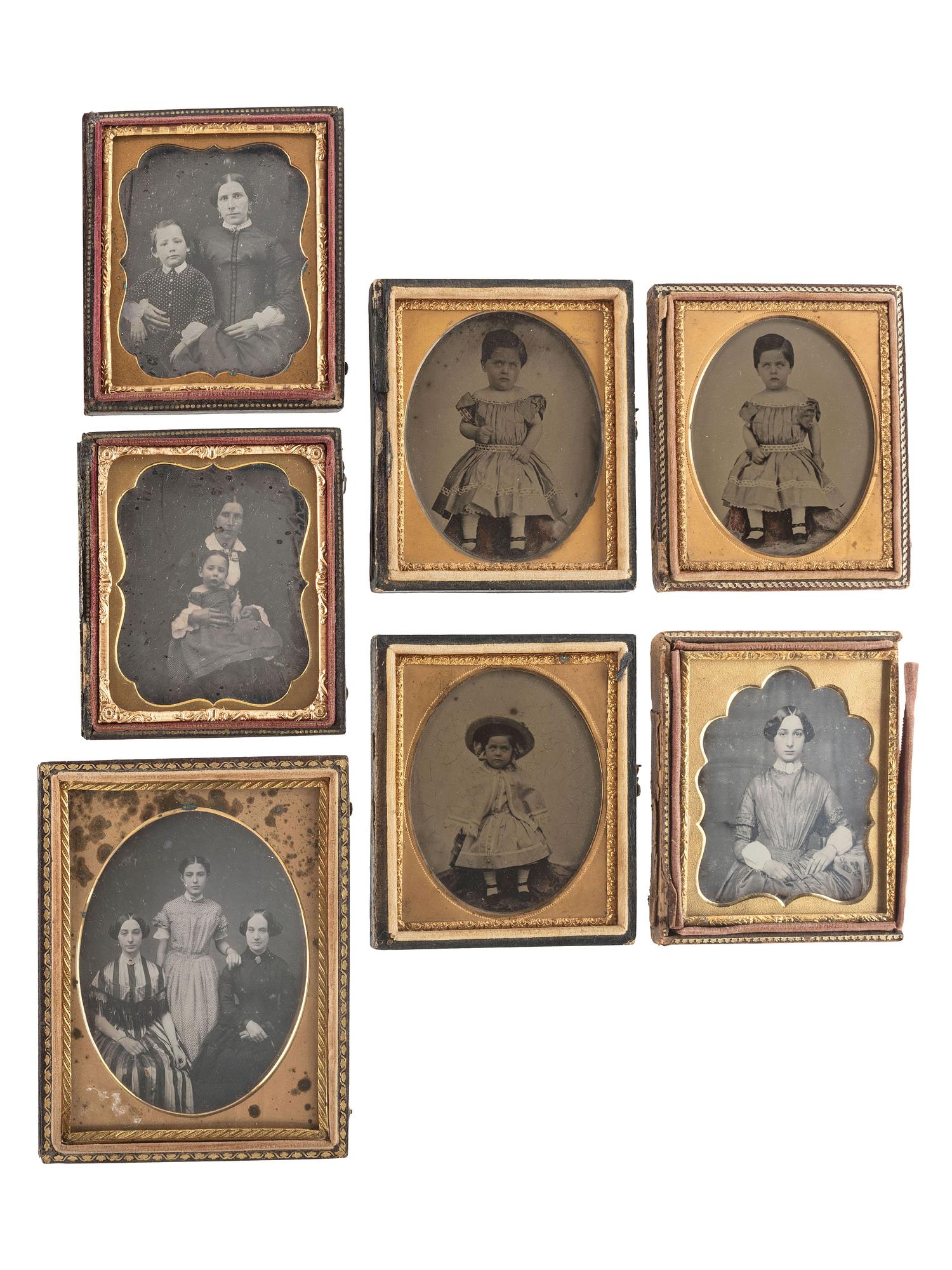 [EARLY PHOTOGRAPHY]. A collection of pairs and trios of cased images featuring the same female subjects, including: