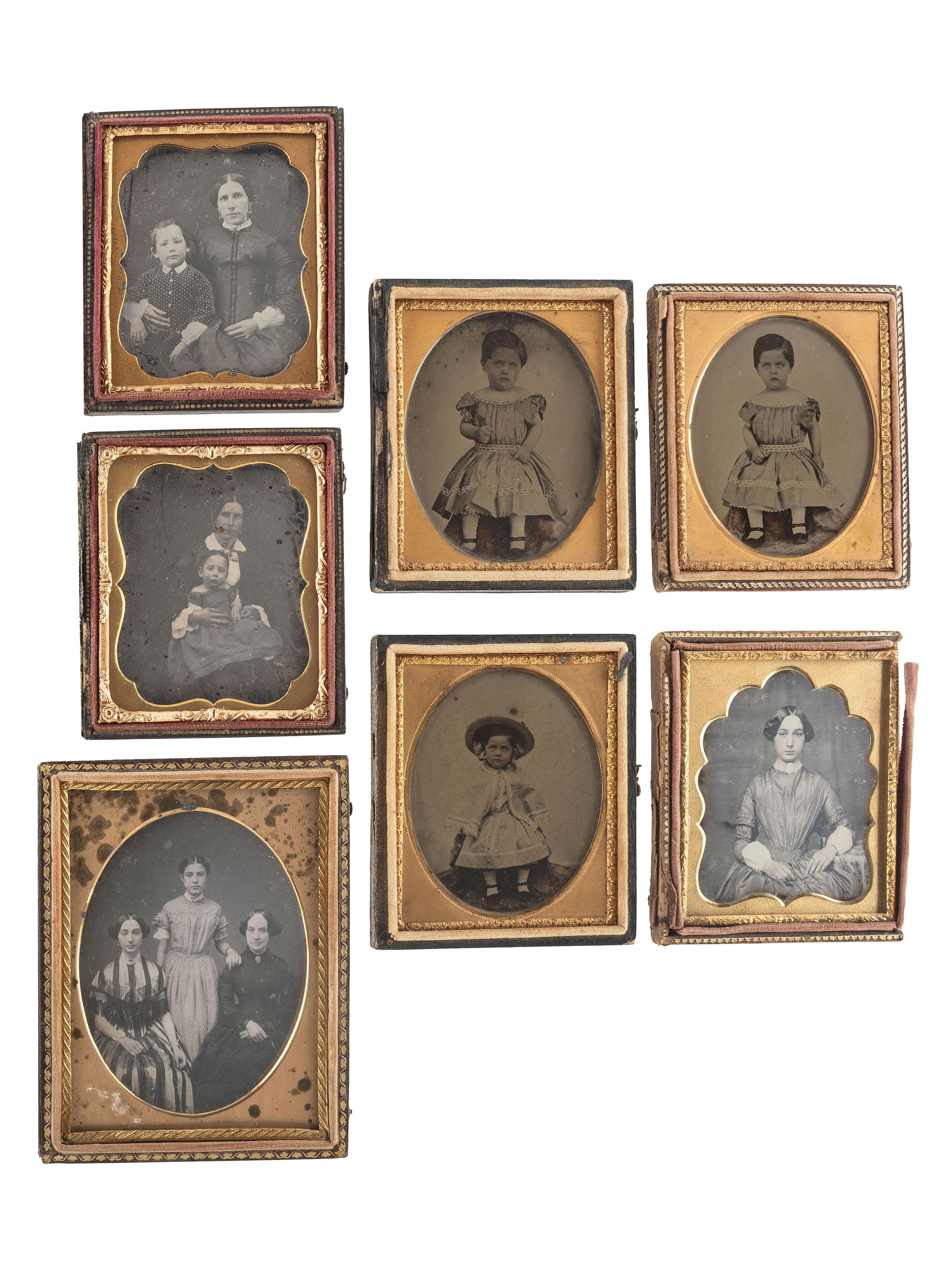 [EARLY PHOTOGRAPHY]. A collection of pairs and trios of cased images featuring the same female subjects, including: