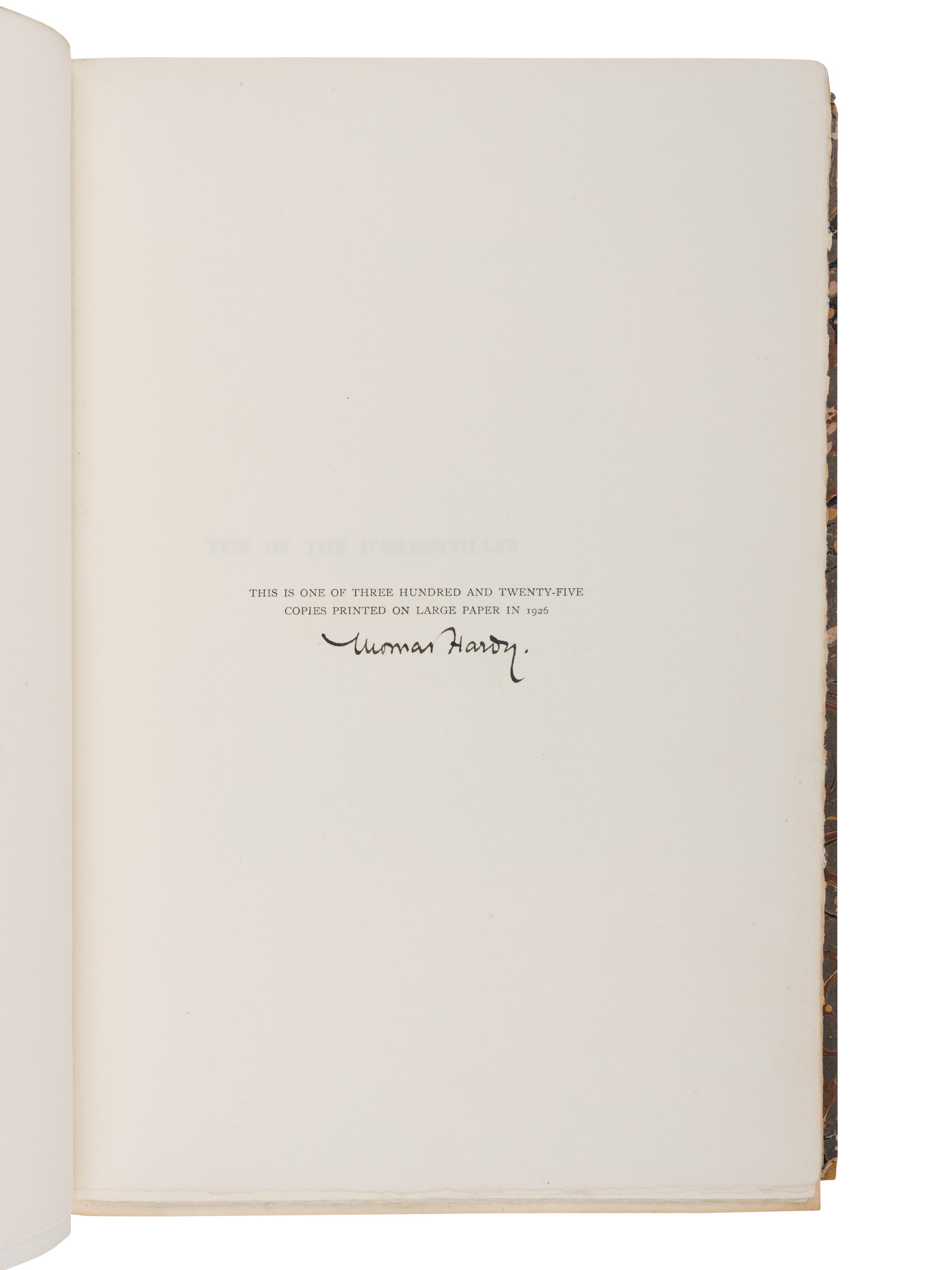 HARDY, Thomas (1840-1928). Tess of the D'Urbervilles . London: Macmillan & Co., Ltd., 1926.