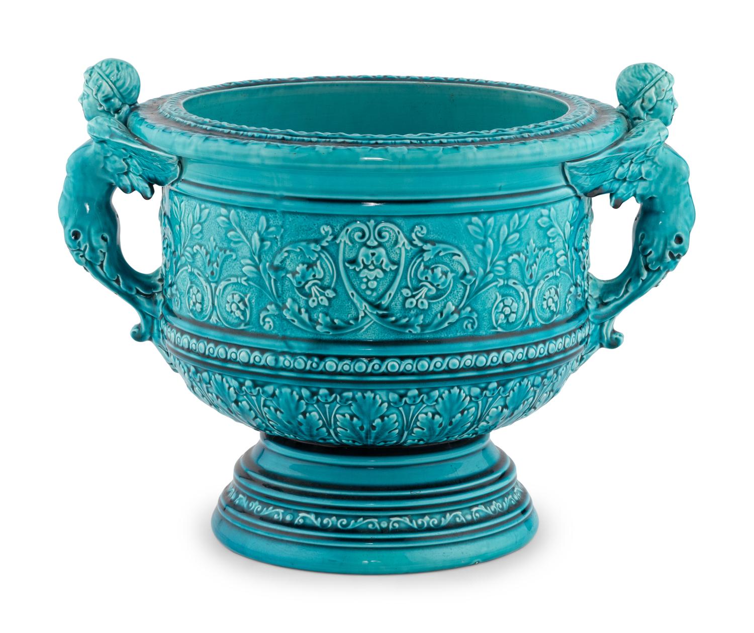 A Continental Turquoise Glazed Earthenware Jardinière