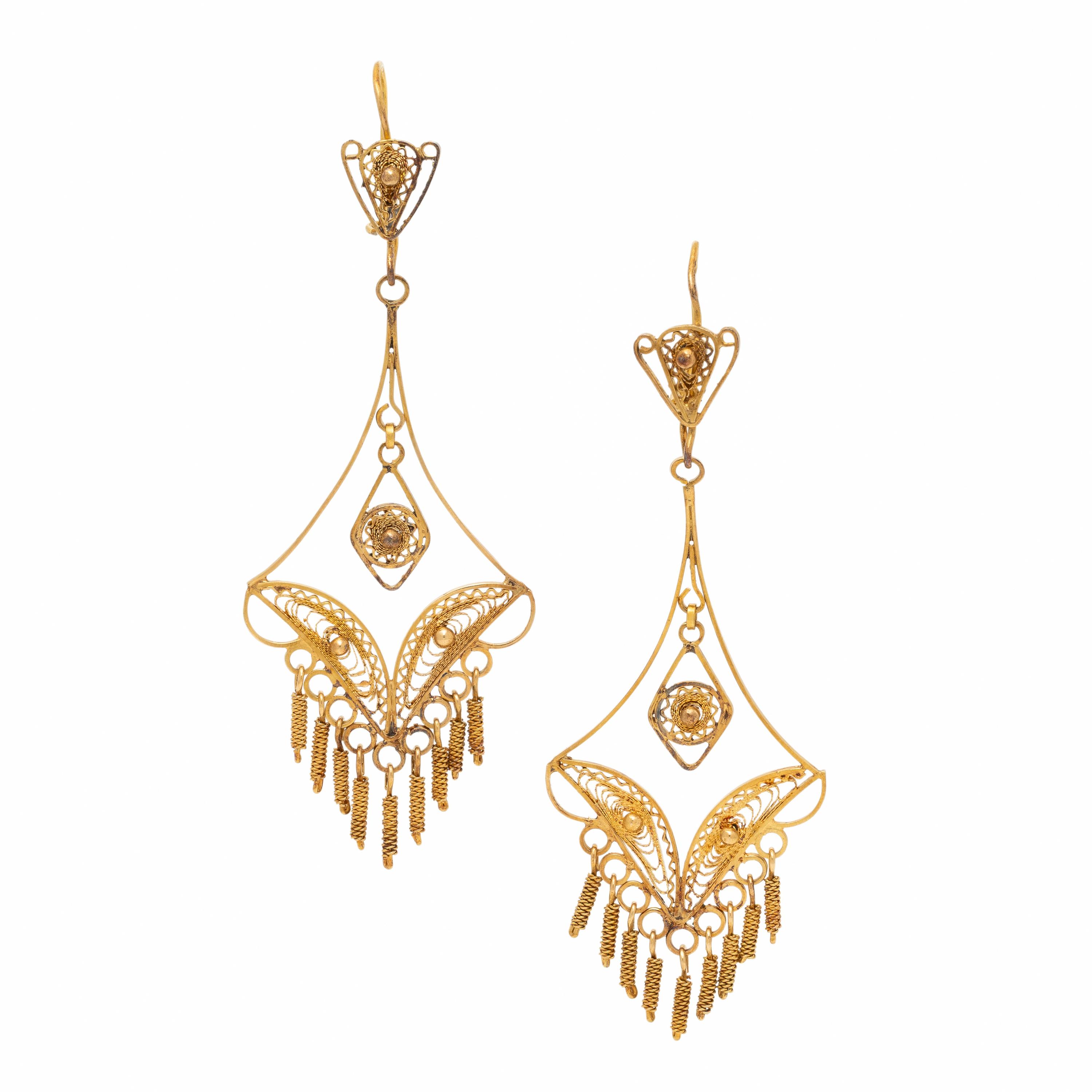 Yellow Gold Pendant Earrings