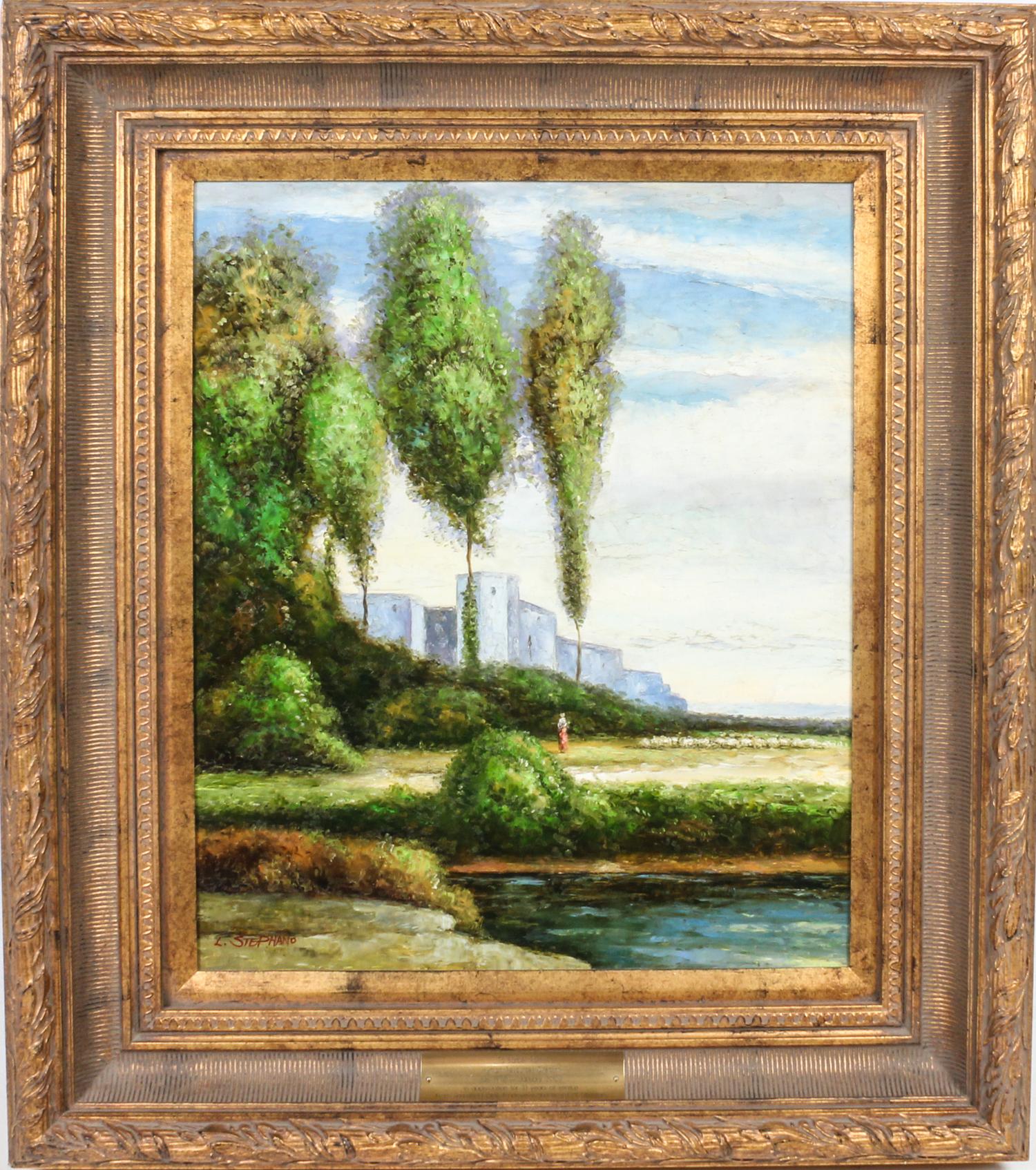 L. Stephano, (b. 1948), Landscape with Fortress and Figure