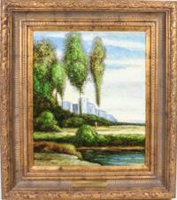 L. Stephano, (b. 1948), Landscape with Fortress and Figure
