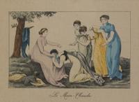 An Assembled Set of Fourteen French Handcolored Engravings, Height 7 x width 9 5/8 inches (visible).