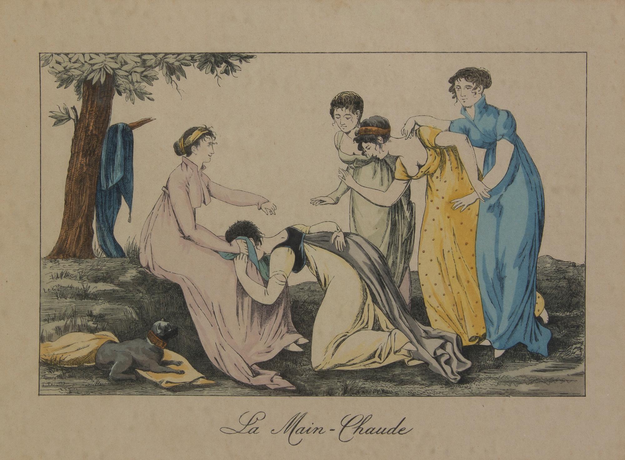 An Assembled Set of Fourteen French Handcolored Engravings, Height 7 x width 9 5/8 inches (visible).