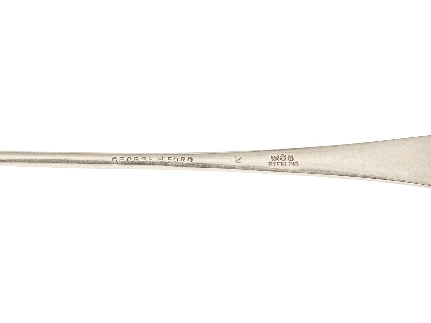 An Early Gorham Silver Olive Spoon and Seafood Forks