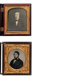 [EARLY PHOTOGRAPHY]. 10 figural and floral sixth plate Union cases containing portraits of men.