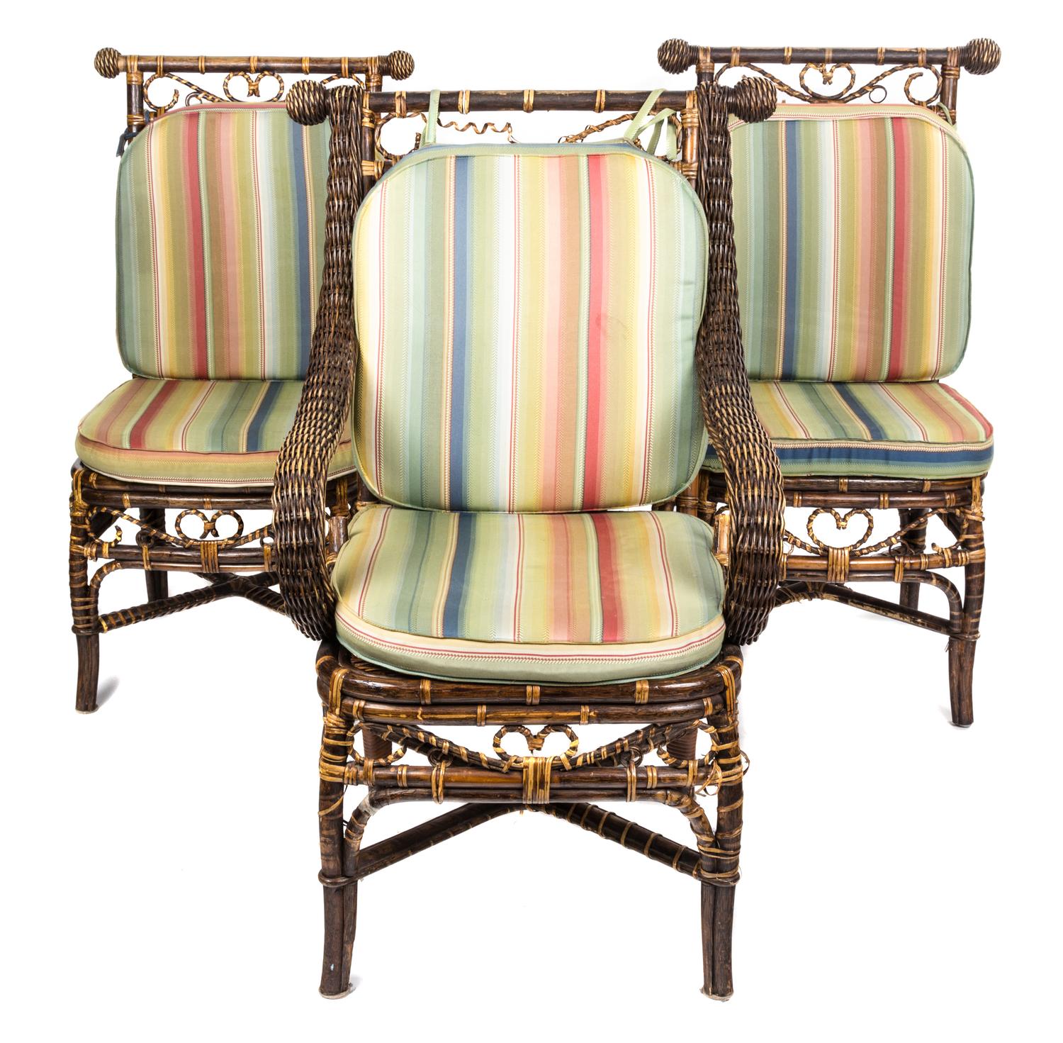 A Group of Six Faux Bamboo Dining Chairs Height 41 1/2 inches. — 20TH CENTURY