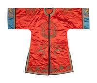 A Chinese Orange Ground Embroidered Silk Dragon Robe, Changfu