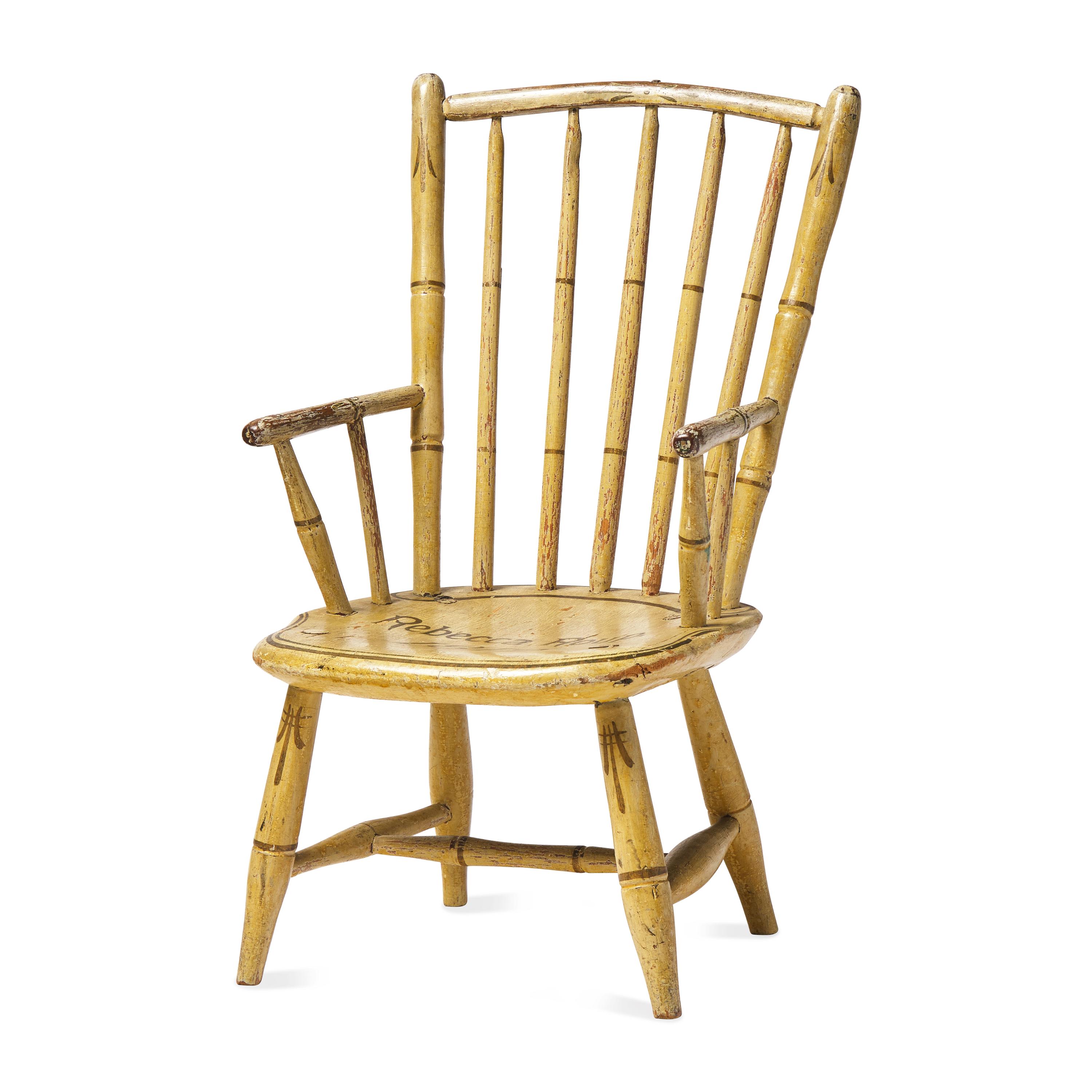 A Painted and Stencil-Decorated Child's Windsor Armchair