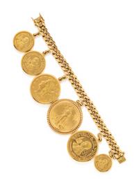YELLOW GOLD AND COIN CHARM BRACELET