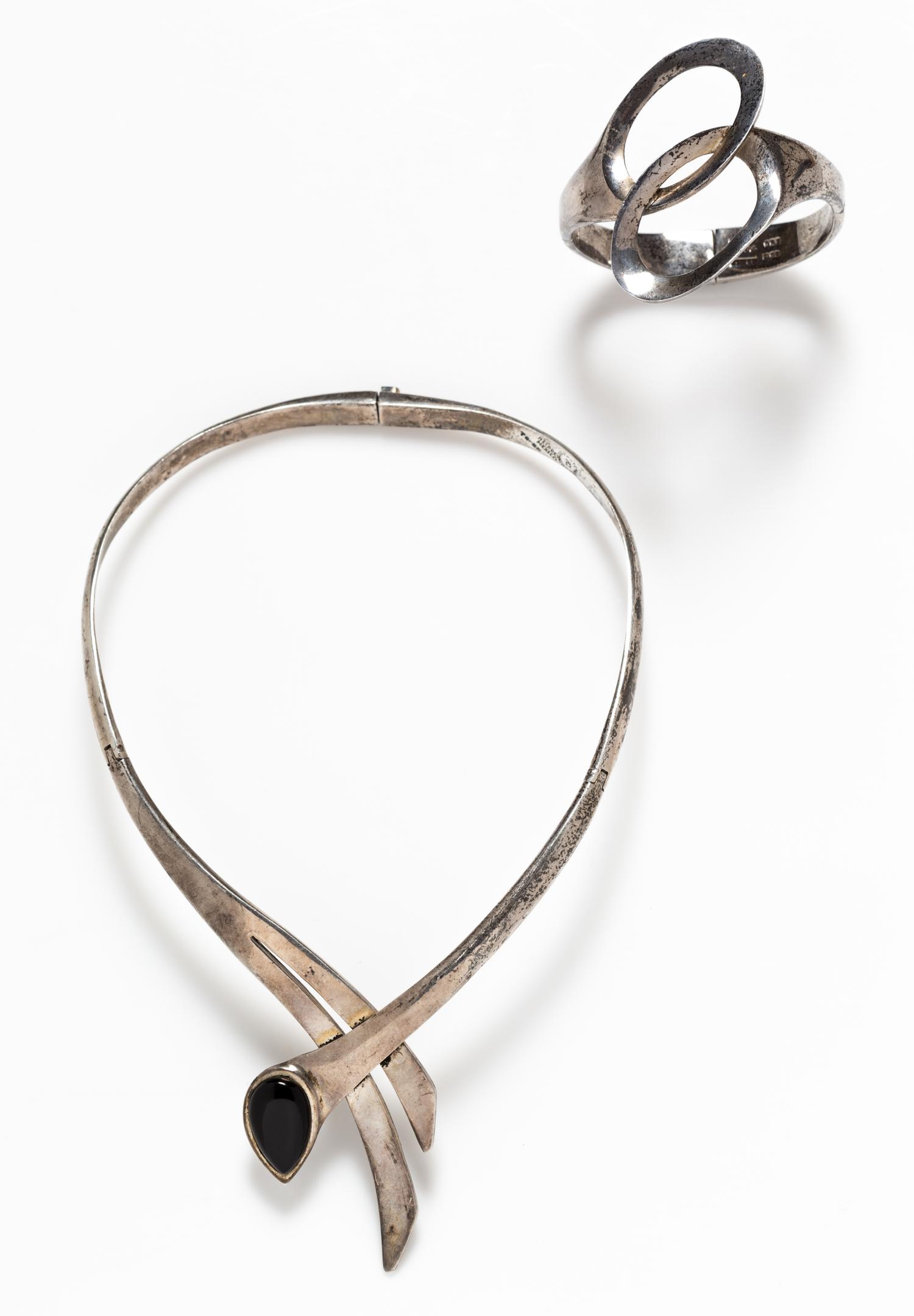 A Silver and Onyx Demi Parure, Taxco, 92.90 dwts.