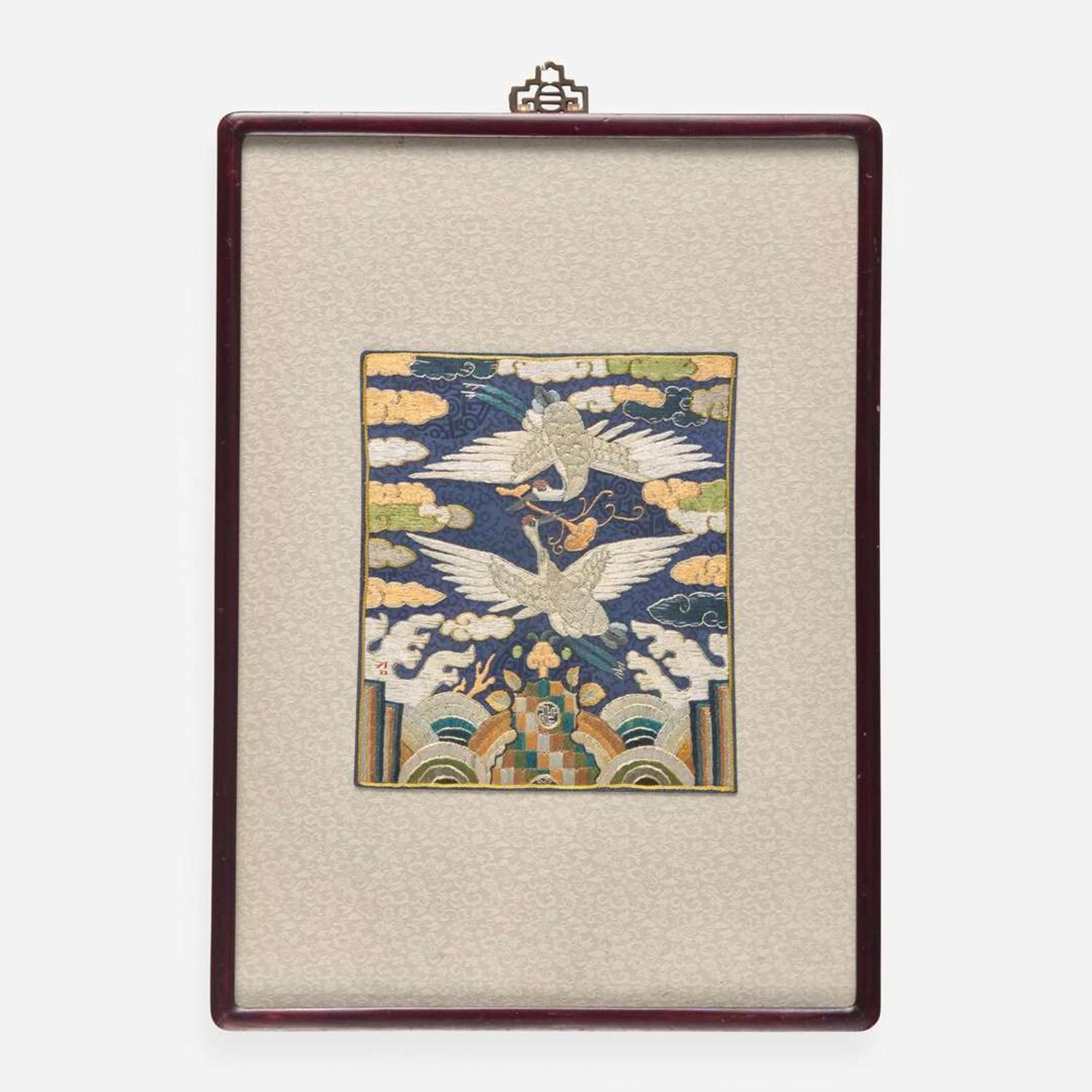 A Korean embroidered silk rank badge 朝鮮刺繡補子 Joseon dynasty (1392-1897) ????