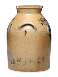 An Eight-Gallon Stoneware Cooler Identified to R. H. Hine, Attributed to Frederick Sheldon