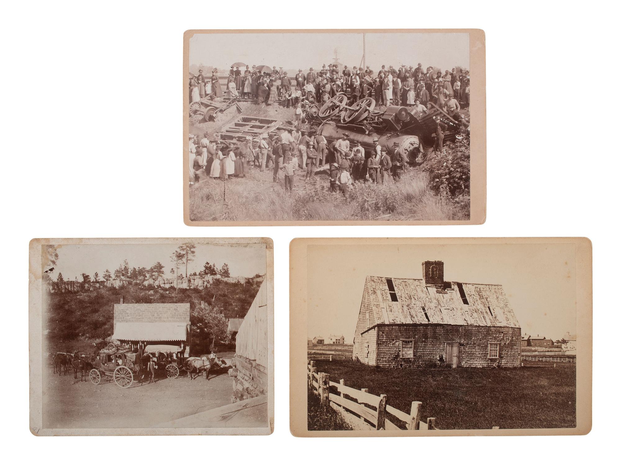 [EARLY PHOTOGRAPHY]. Photographs of events & landmarks in the US and beyond, incl. train derailment