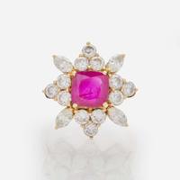 A 14K Yellow Gold, Ruby, and Diamond Ring