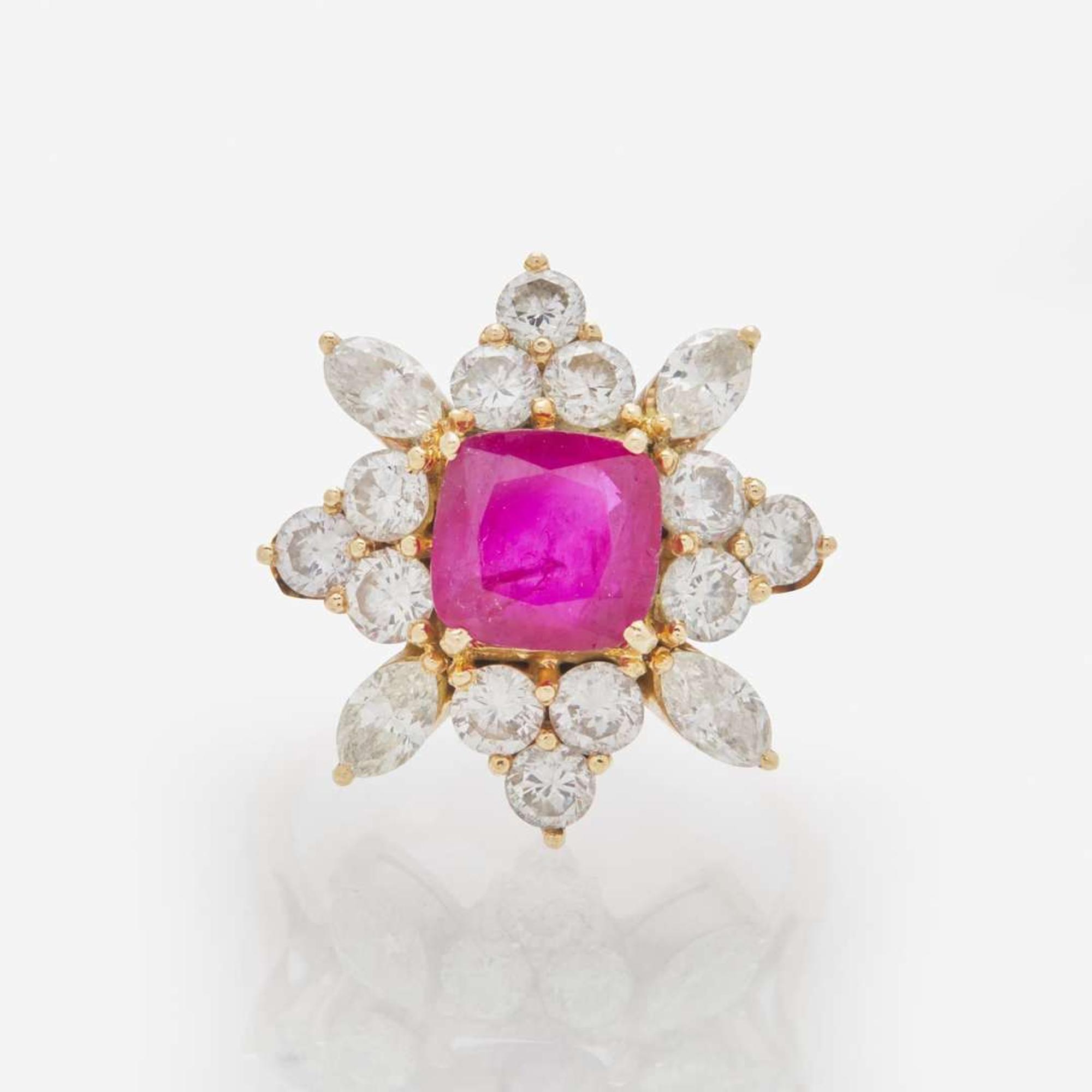 A 14K Yellow Gold, Ruby, and Diamond Ring