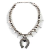 Sterling Silver and Turquoise Squash Blossom Necklace, with Double-Crosses