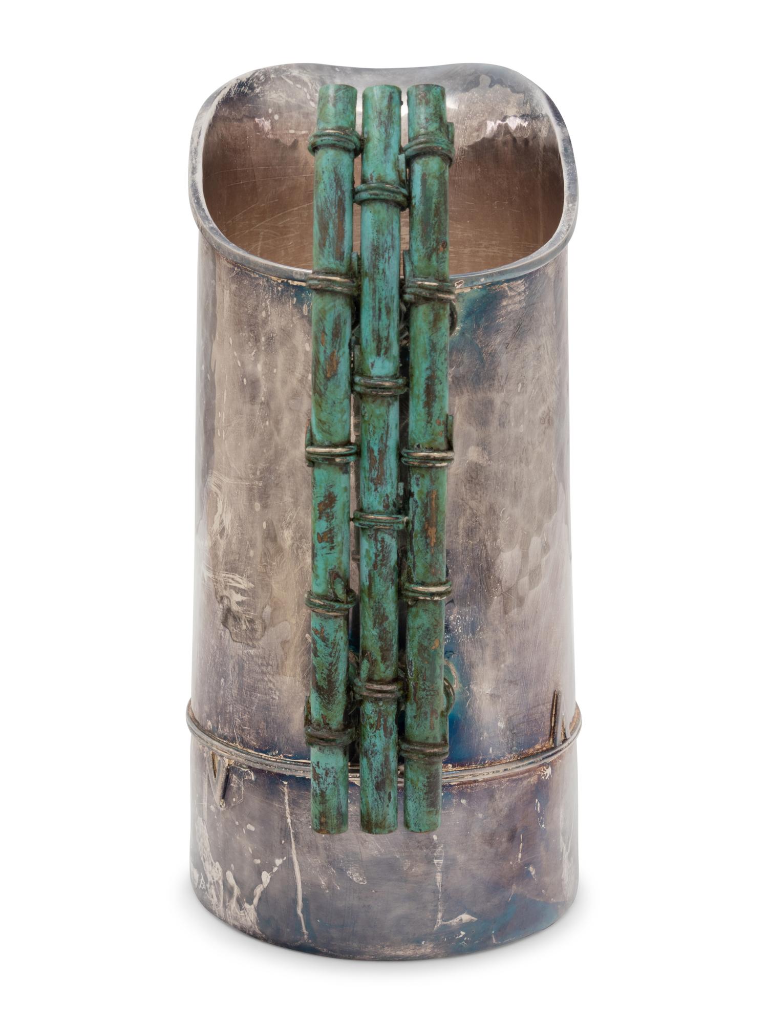 An Emilia Castillo Silver-Plate and Hardstone Mounted Water Pitcher and Two Goblets