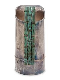 An Emilia Castillo Silver-Plate and Hardstone Mounted Water Pitcher and Two Goblets