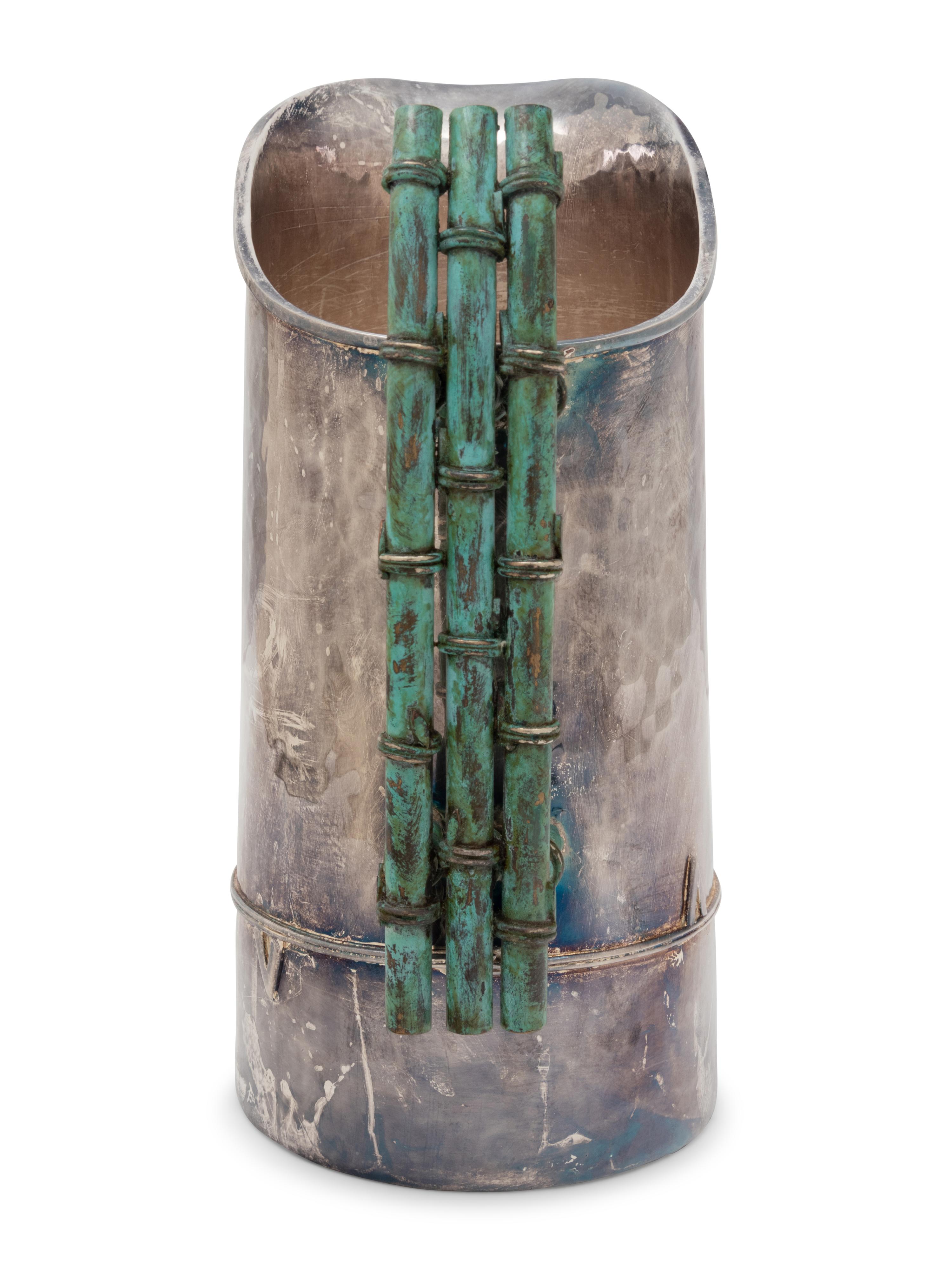An Emilia Castillo Silver-Plate and Hardstone Mounted Water Pitcher and Two Goblets