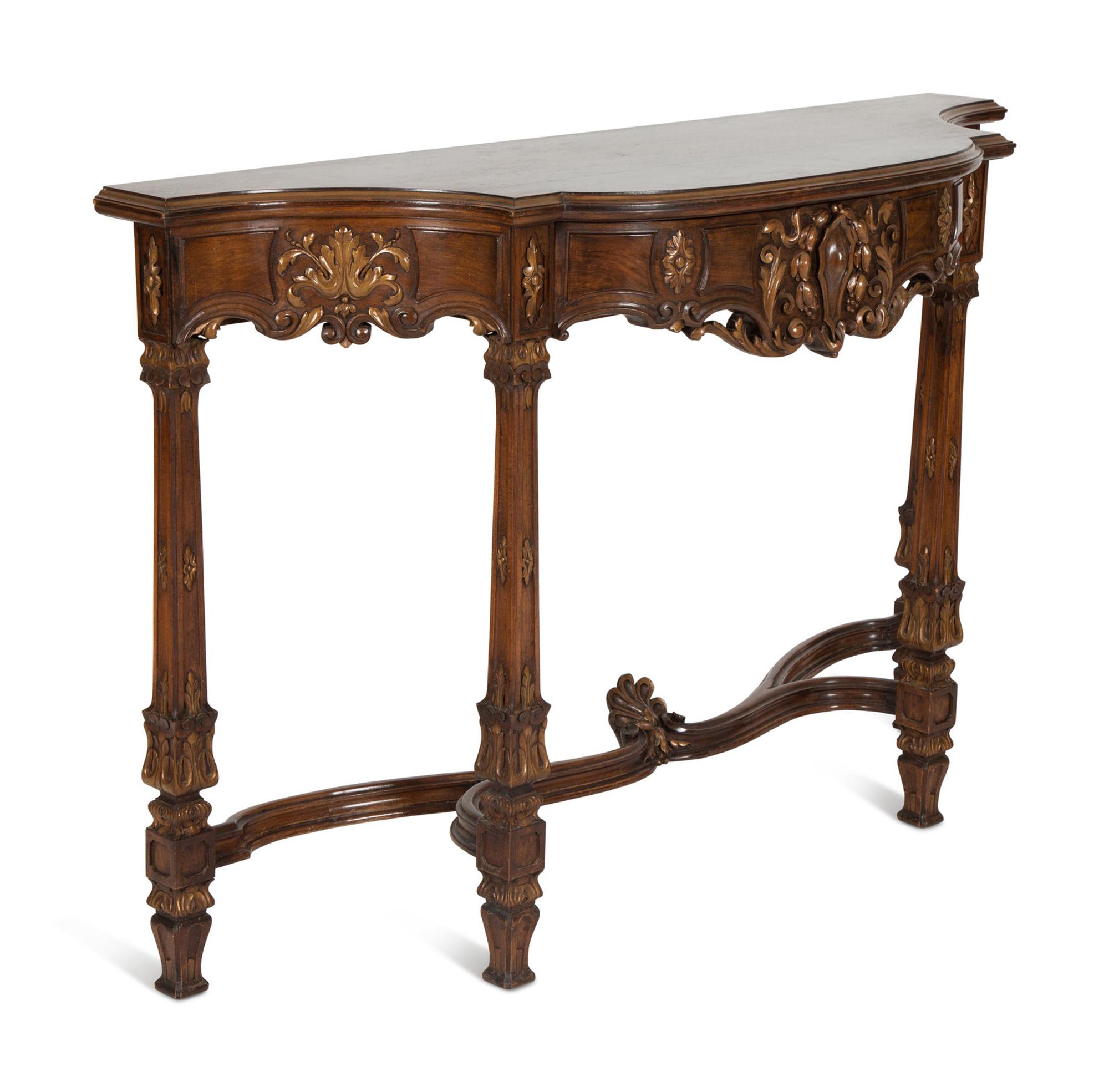 A Continental Carved and Parcel Gilt Console Table