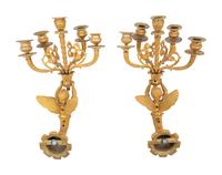 A Pair of Empire Gilt Bronze Five-Light Wall Lights