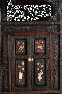 A Japanese Bone-Mounted Pierce-Carved Hardwood Cabinet on Stand — 19TH CENTURY