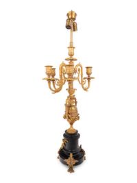 A French Gilt Bronze and Marble Five-Light Candelabrum Mounted as a Lamp