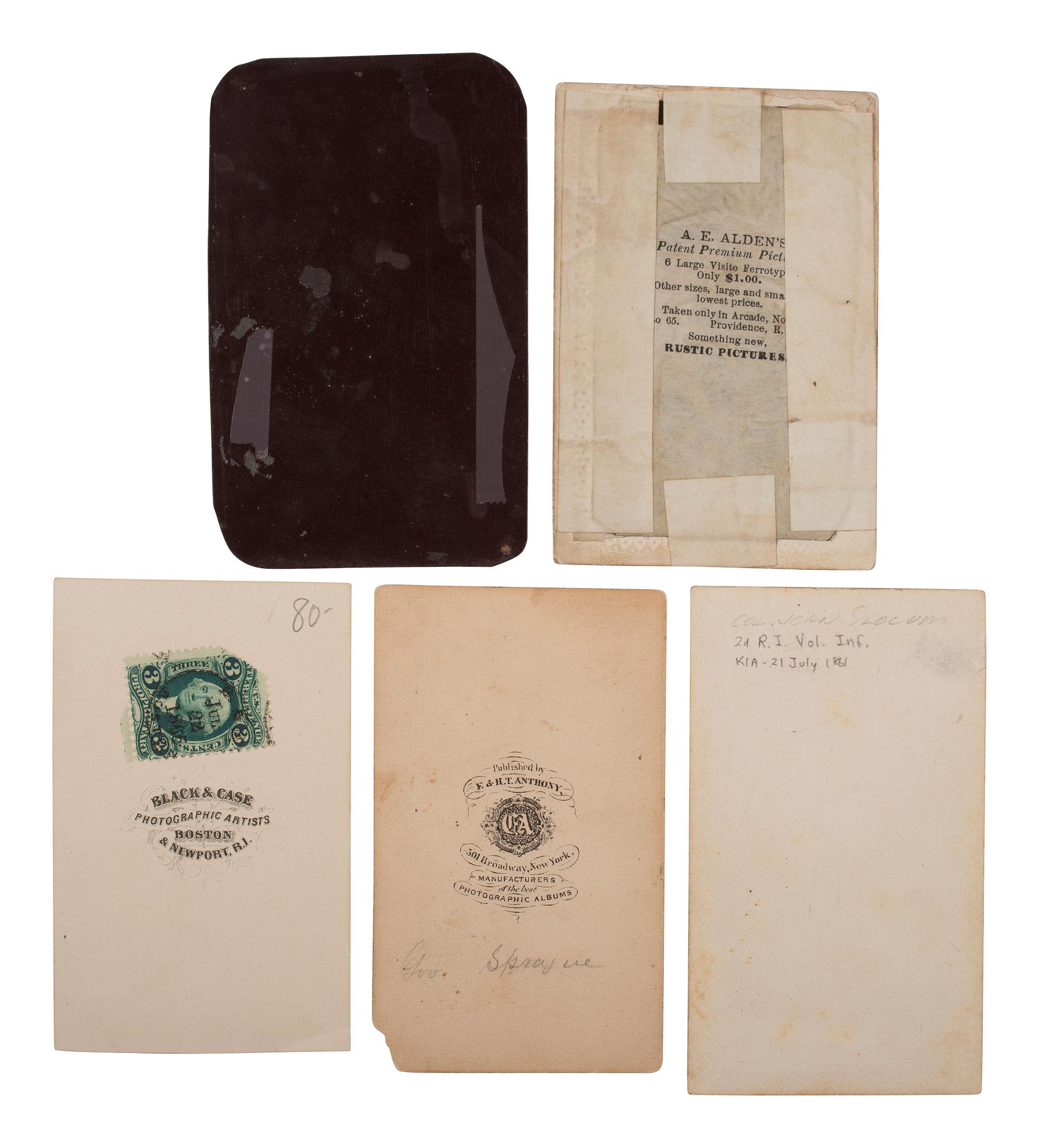 [CIVIL WAR]. A group of 5 tintypes and CDVs of Rhode Island soldiers, highlighted by identified Bull Run casualty, John S. Slocum, 2nd RI Infantry.