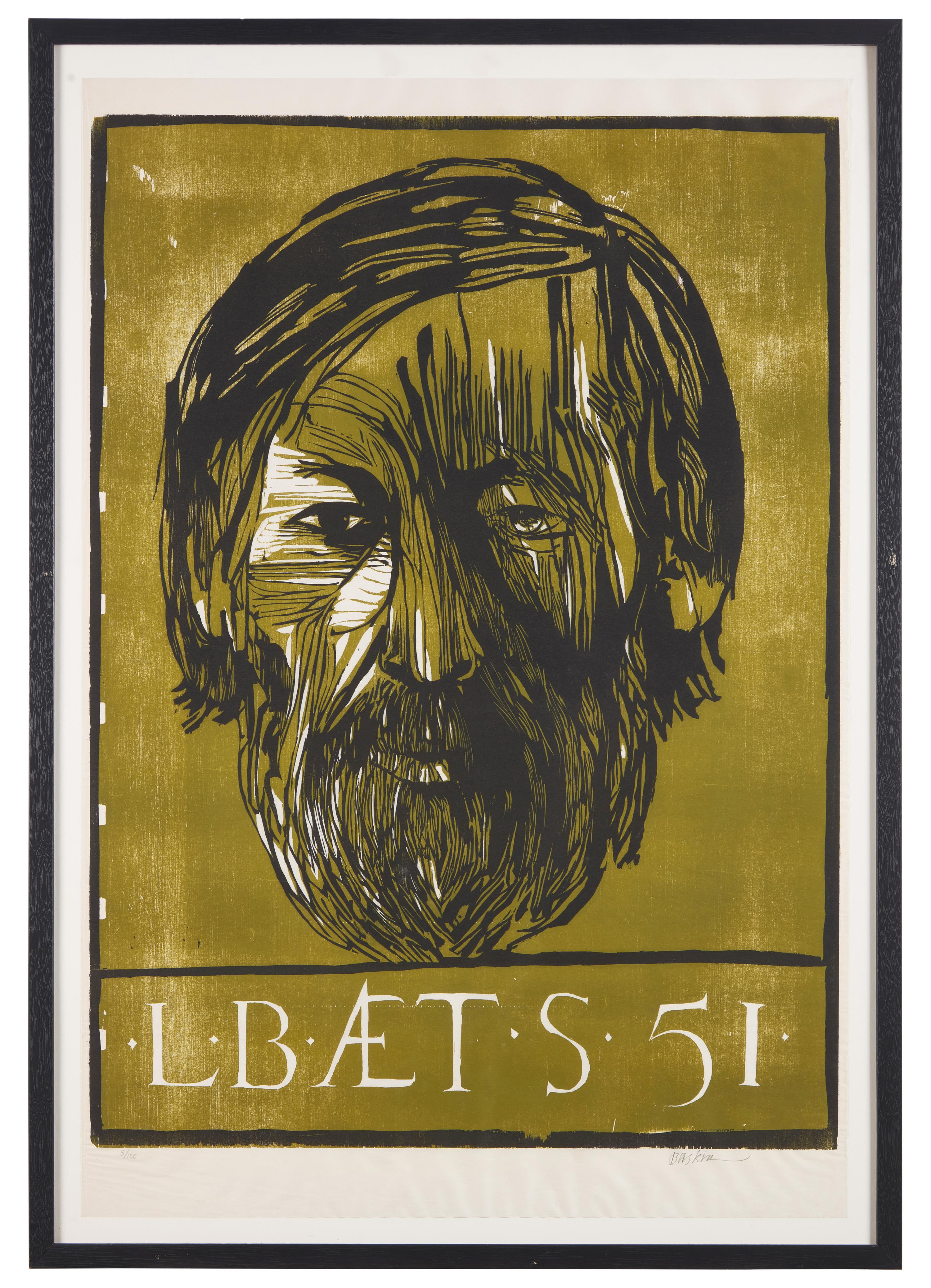 Leonard Baskin (American, 1922-2000) — Self Portrait – L.B. AE T. S. 51 (Self-Portrait at age 51), 1973