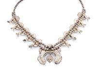 Navajo Sterling Silver and Turquoise Squash Blossom Necklace