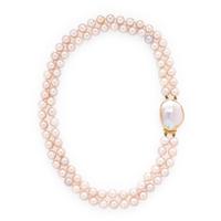 Cultured Pink Pearl and Yellow Gold Necklace