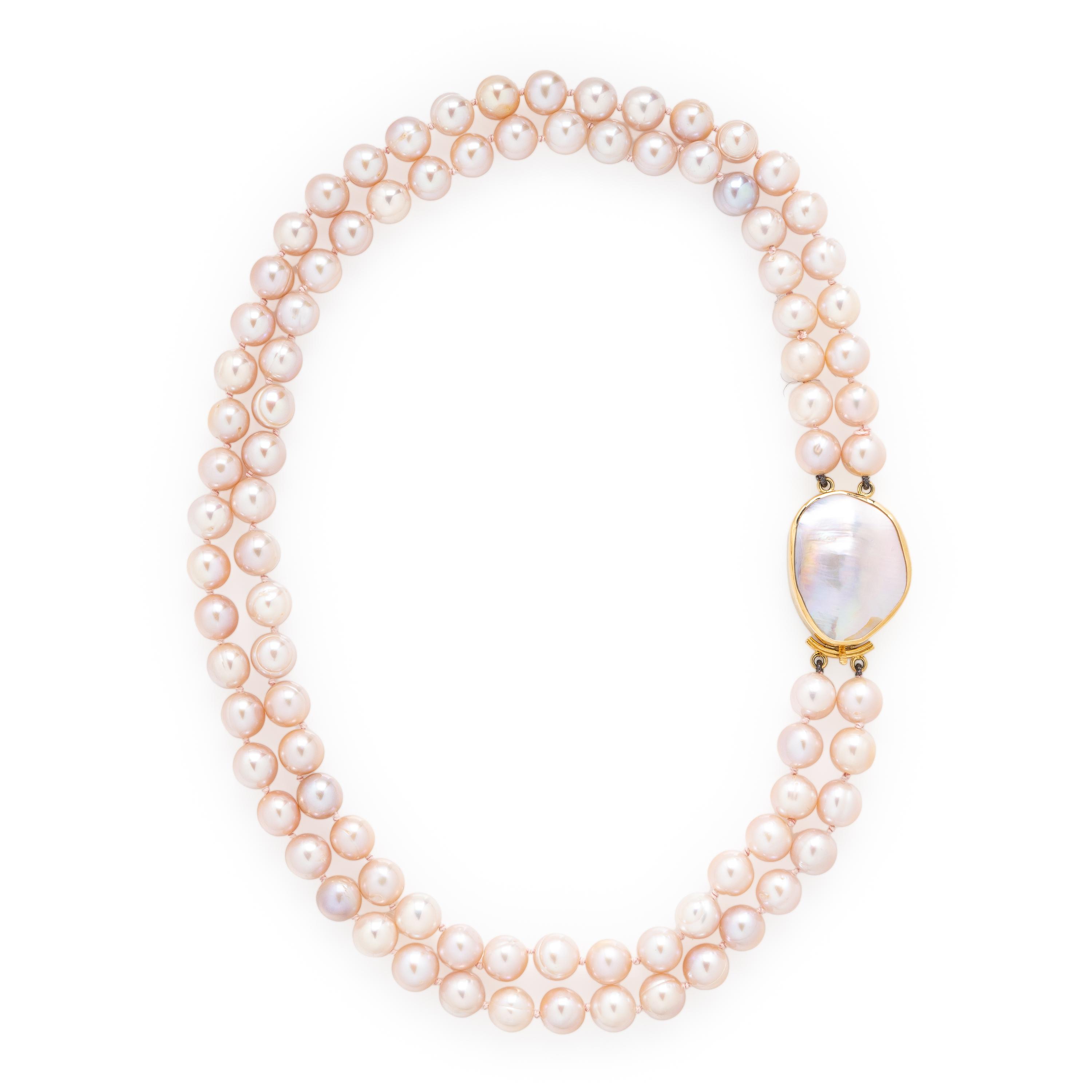 Cultured Pink Pearl and Yellow Gold Necklace