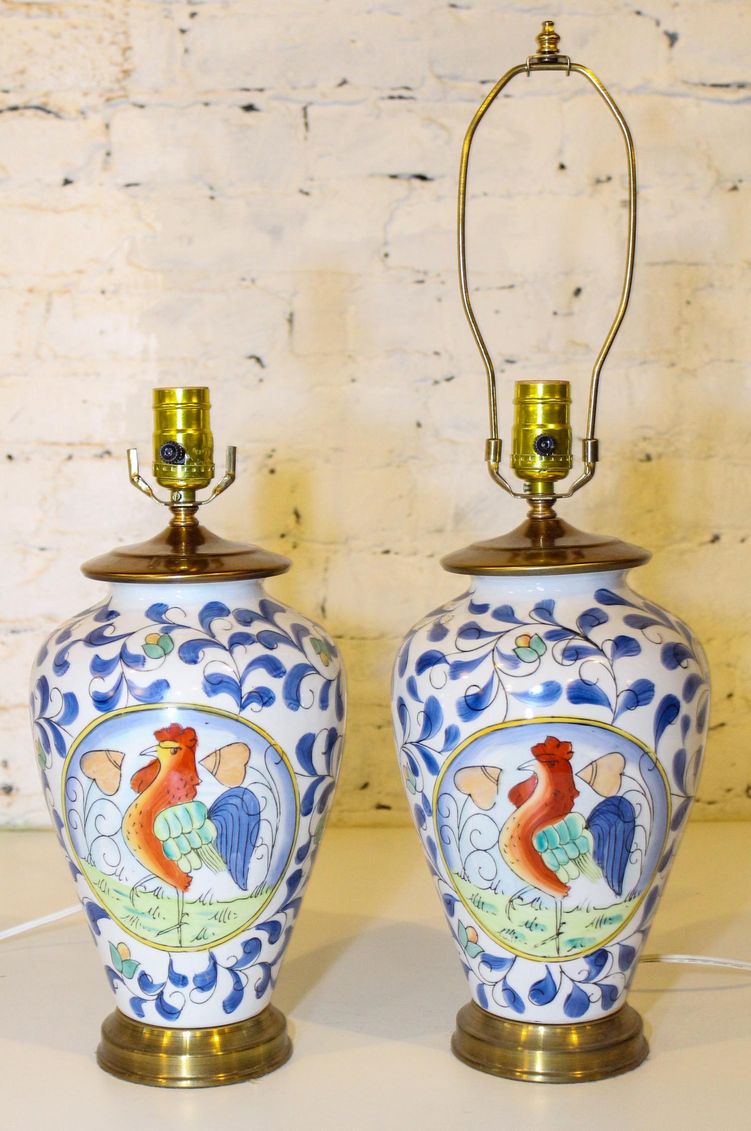 A Pair of Faience Vases Mounted as Lamps. Height 10 1/2 inches.