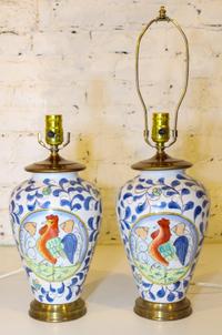A Pair of Faience Vases Mounted as Lamps. Height 10 1/2 inches.